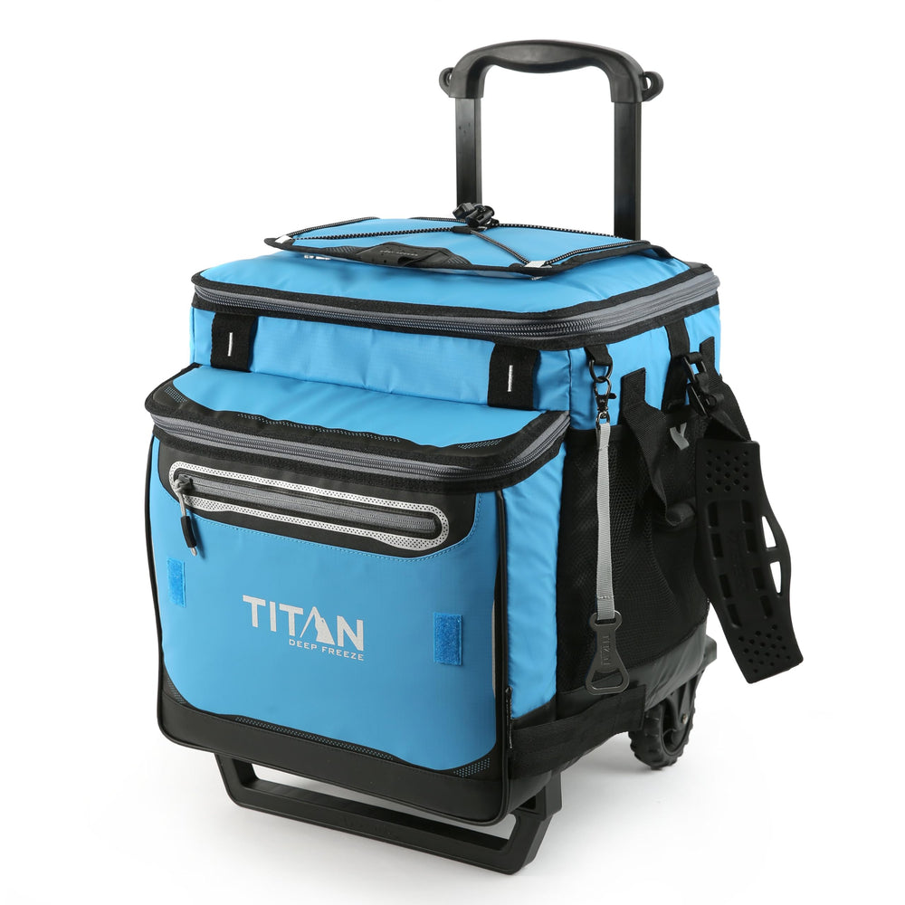 Titan by Arctic Zone Deep Freeze cooler with front-compartment for quick grab-and-go snacks.