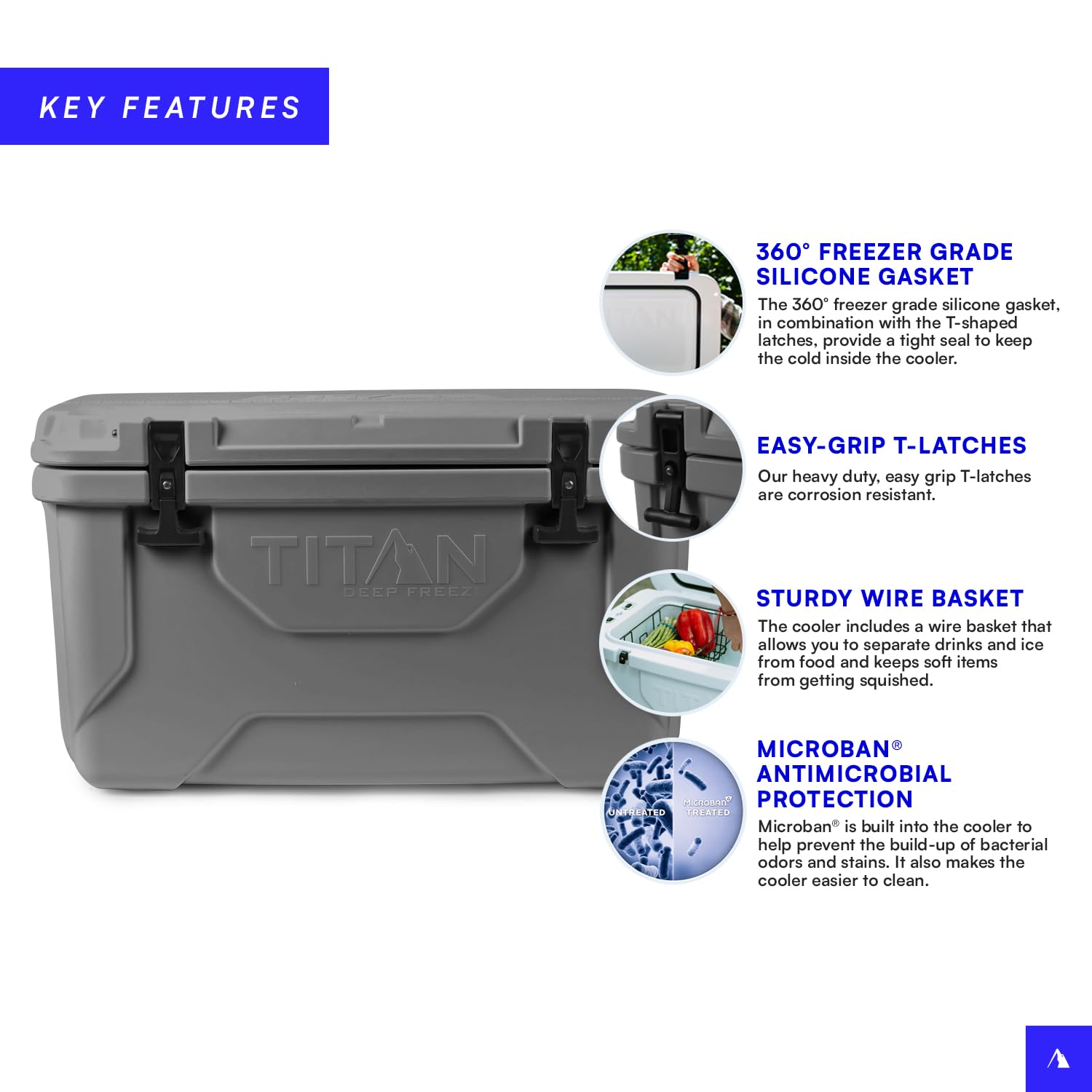 Titan Deep Freeze 55Q side-profile highlights sturdy handles and capacity for family trips.