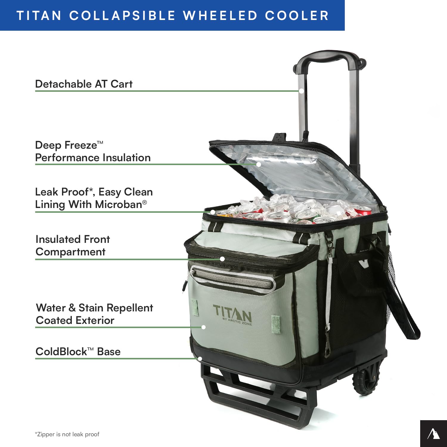 Titan by Arctic Zone front compartment in seagrass keeps drinks organized on the go.