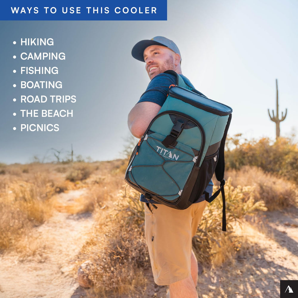 Titan Deep Freeze Backpack Cooler exterior is water and stain repellent for rugged use