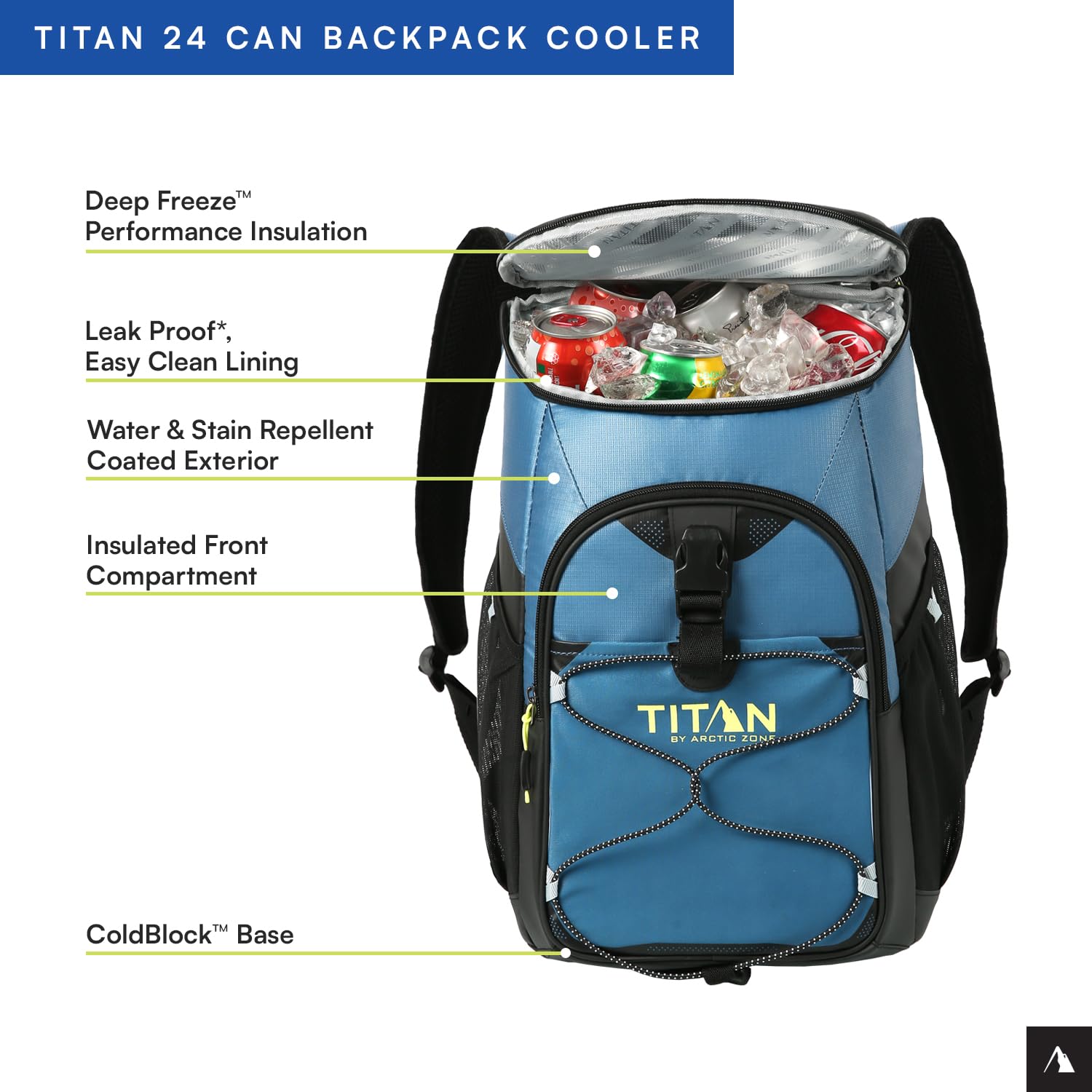 Titan Deep Freeze Backpack Cooler side mesh pocket for easy beverage storage