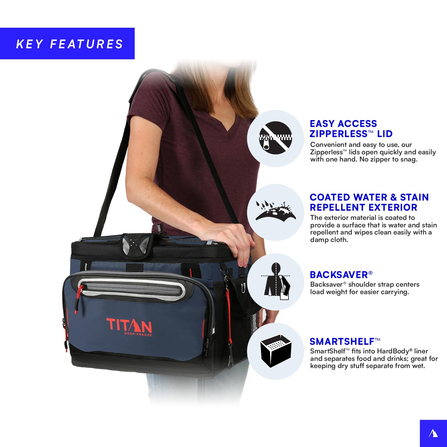 Titan Deep Freeze hardbody liner with SmartShelf prevents crushing of soft items.