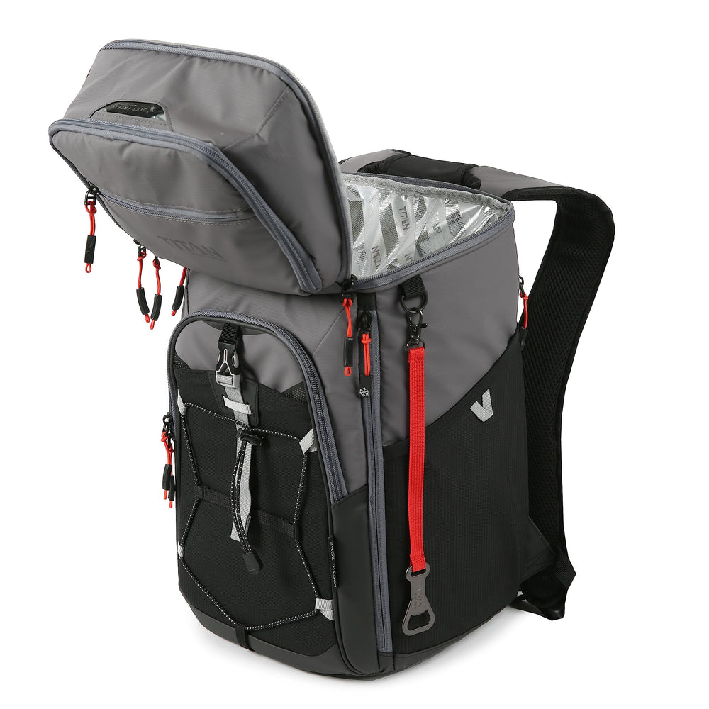 Titan Deep Freeze Ice Wall Backpack Cooler removable ice packs for flexible cooling.