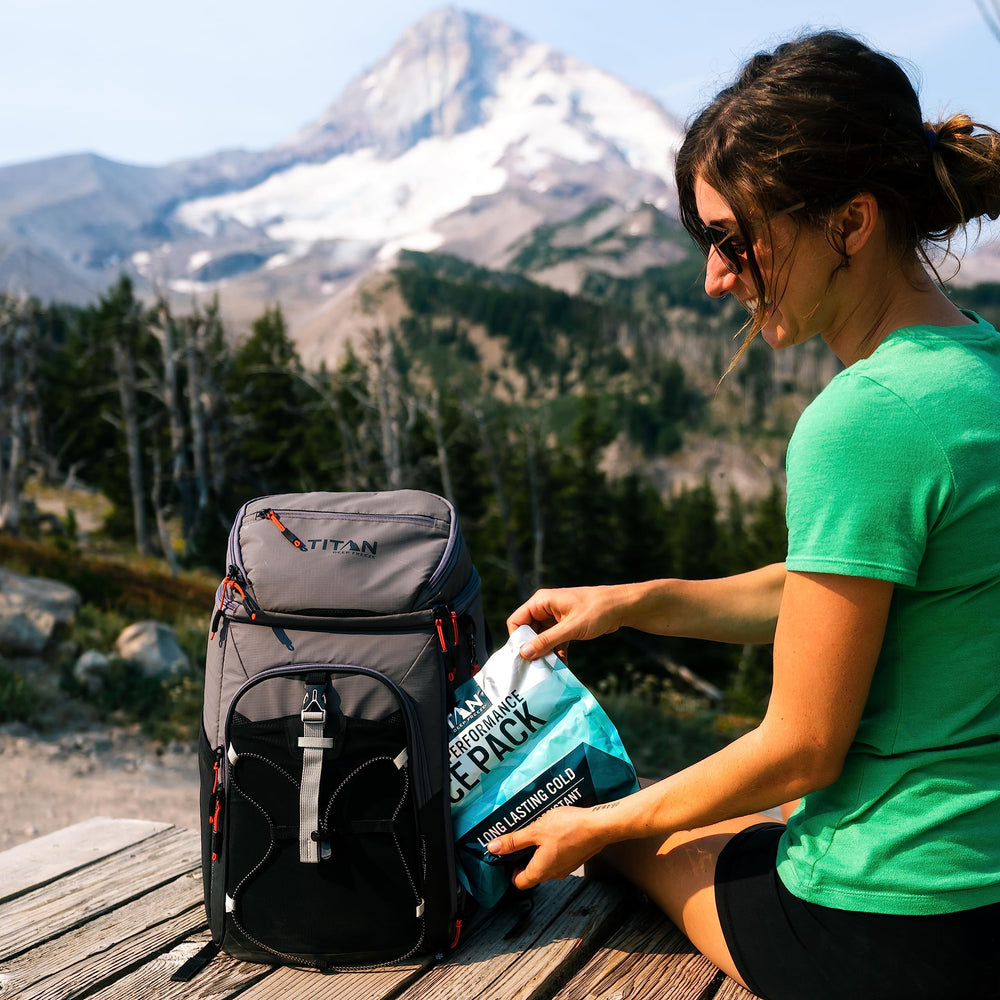Titan Deep Freeze Ice Wall Backpack Cooler sternum strap and adjustable straps.
