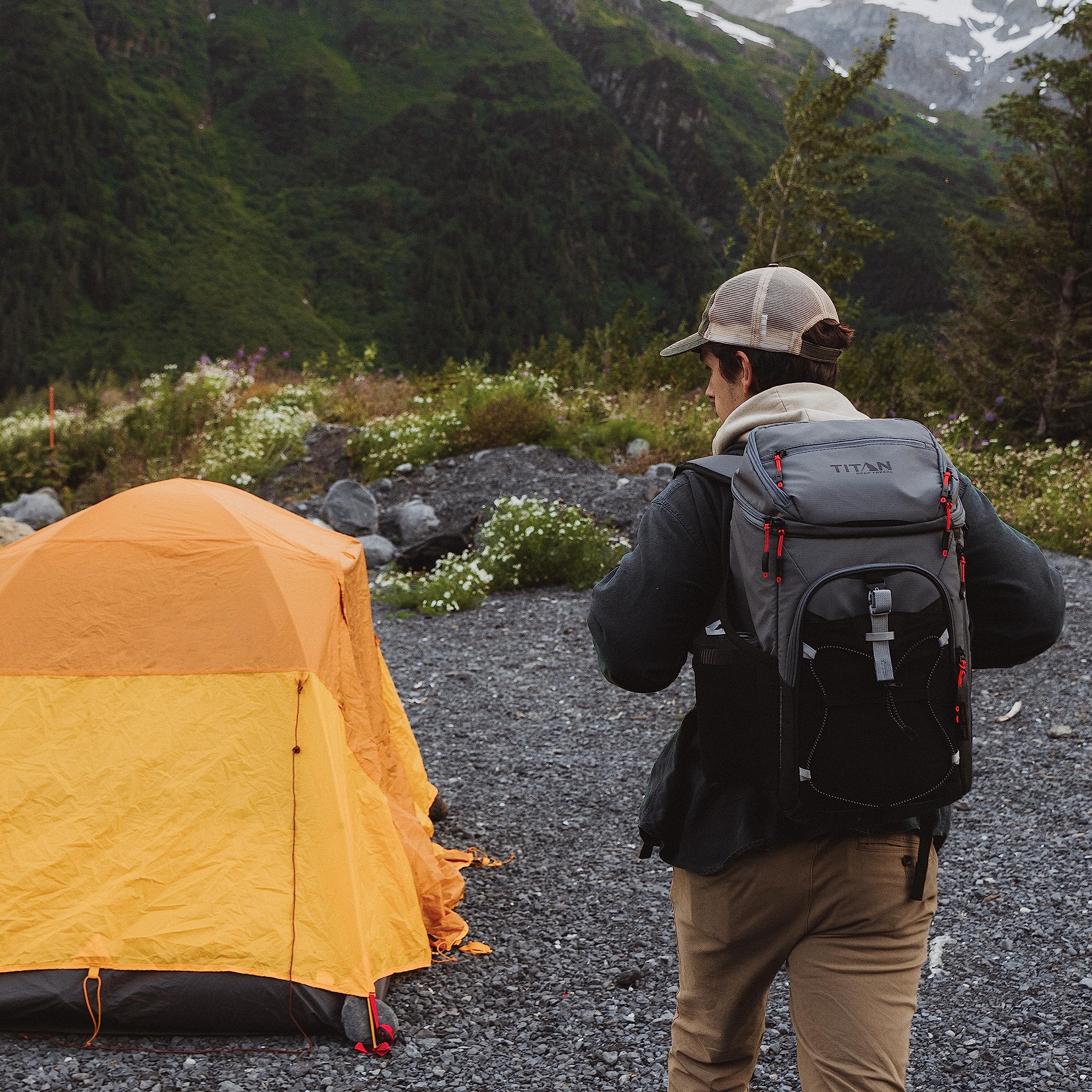 Titan Deep Freeze Ice Wall Backpack Cooler water and stain repellent exterior.