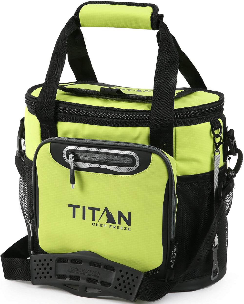 Titan Deep Freeze Bucket Tote Cooler front view in citrus color with 24-can capacity