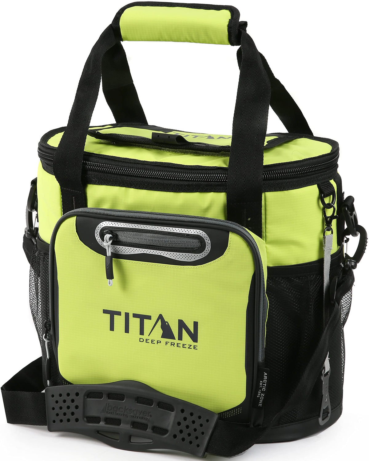 Titan Deep Freeze Bucket Tote Cooler front view in citrus color with 24-can capacity