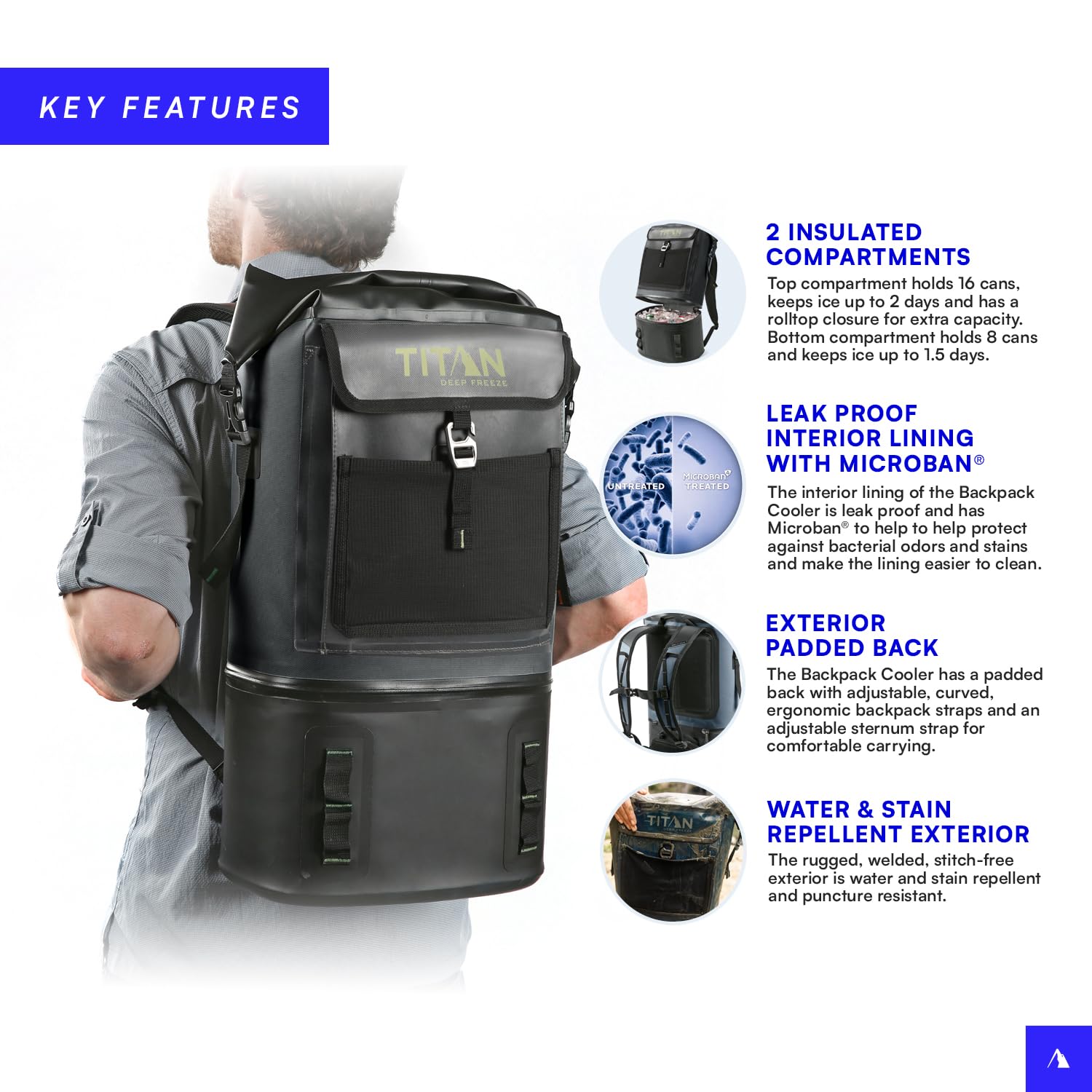 Titan by Arctic Zone interior view showing insulated compartments with leak-resistant seals for organized packing