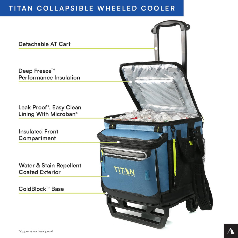 Titan Deep Freeze wheeled cooler lid-access for quick grab-and-go items.