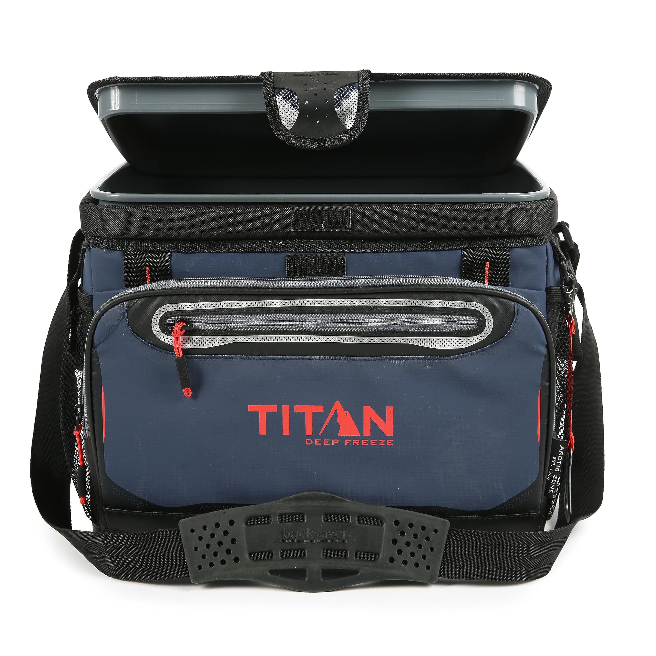 Titan Deep Freeze zipperless lid enables quick access for on-the-go snacks.