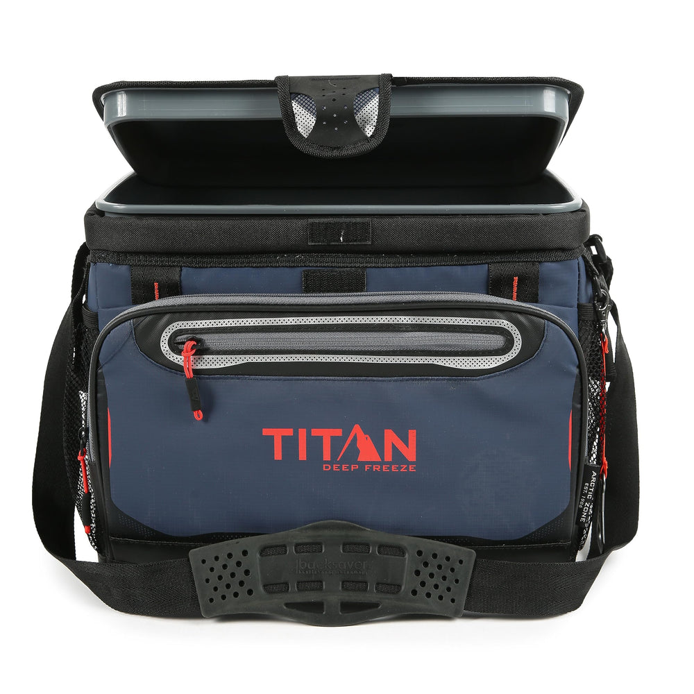 Titan Deep Freeze zipperless lid enables quick access for on-the-go snacks.