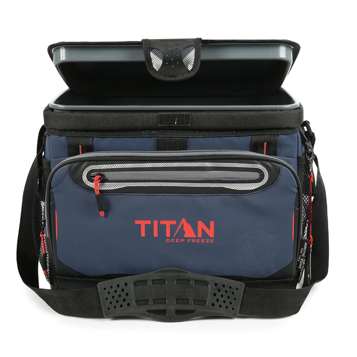 Titan Deep Freeze zipperless lid enables quick access for on-the-go snacks.