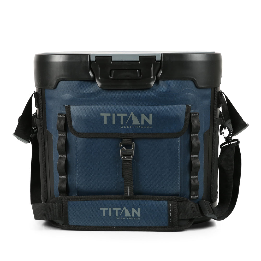 Titan Deep Freeze zipperless lid in action for quick drink access on outdoor setup