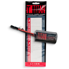 Titan Lithium-Ion Airsoft Battery 7.4V front view; compact brick design with reliable power.