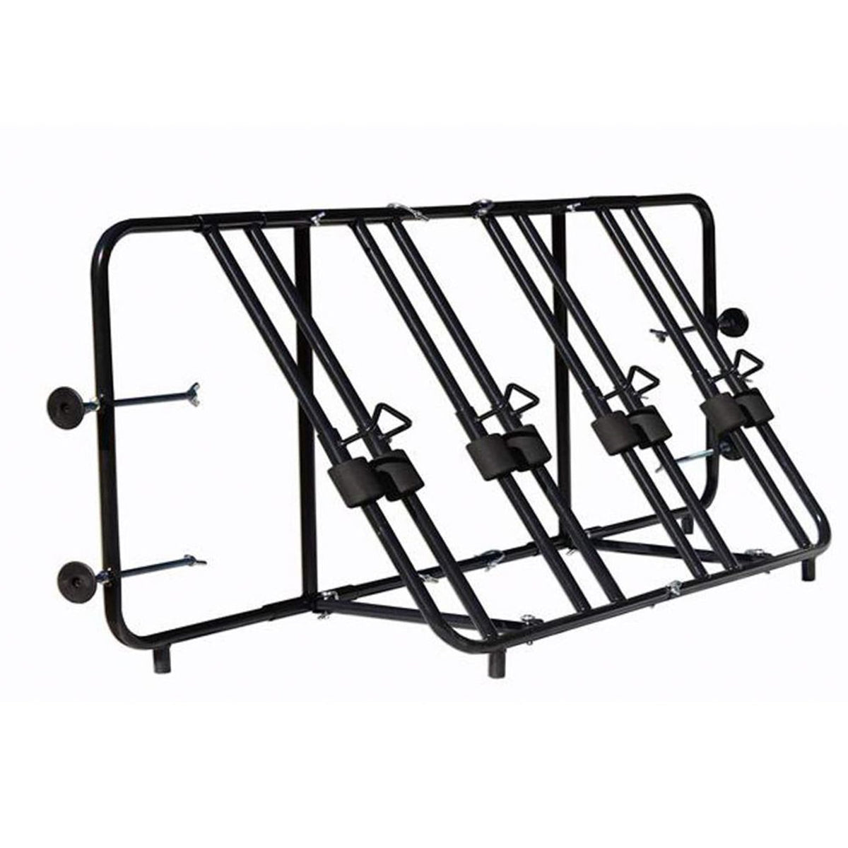 Titan Ramps truck bed bike rack with four bikes secured for transport.