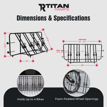 Adjustable width on Titan Ramps rack from 51 to 57 inches.