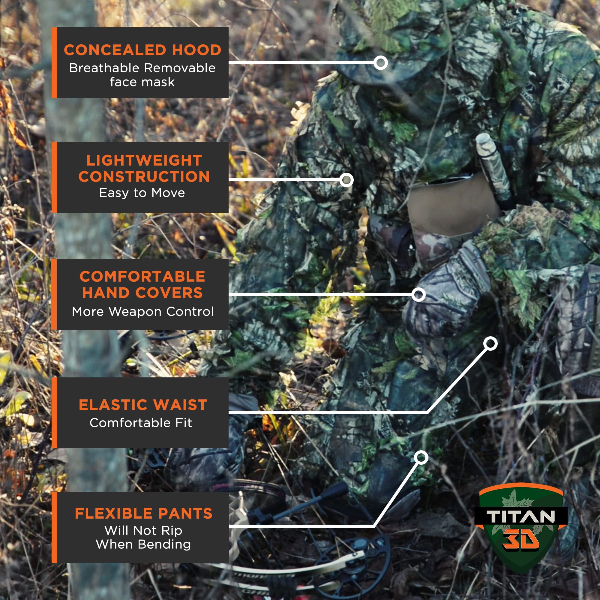 Titan 3D Leafy Suit durable polyester fabric for rugged use.