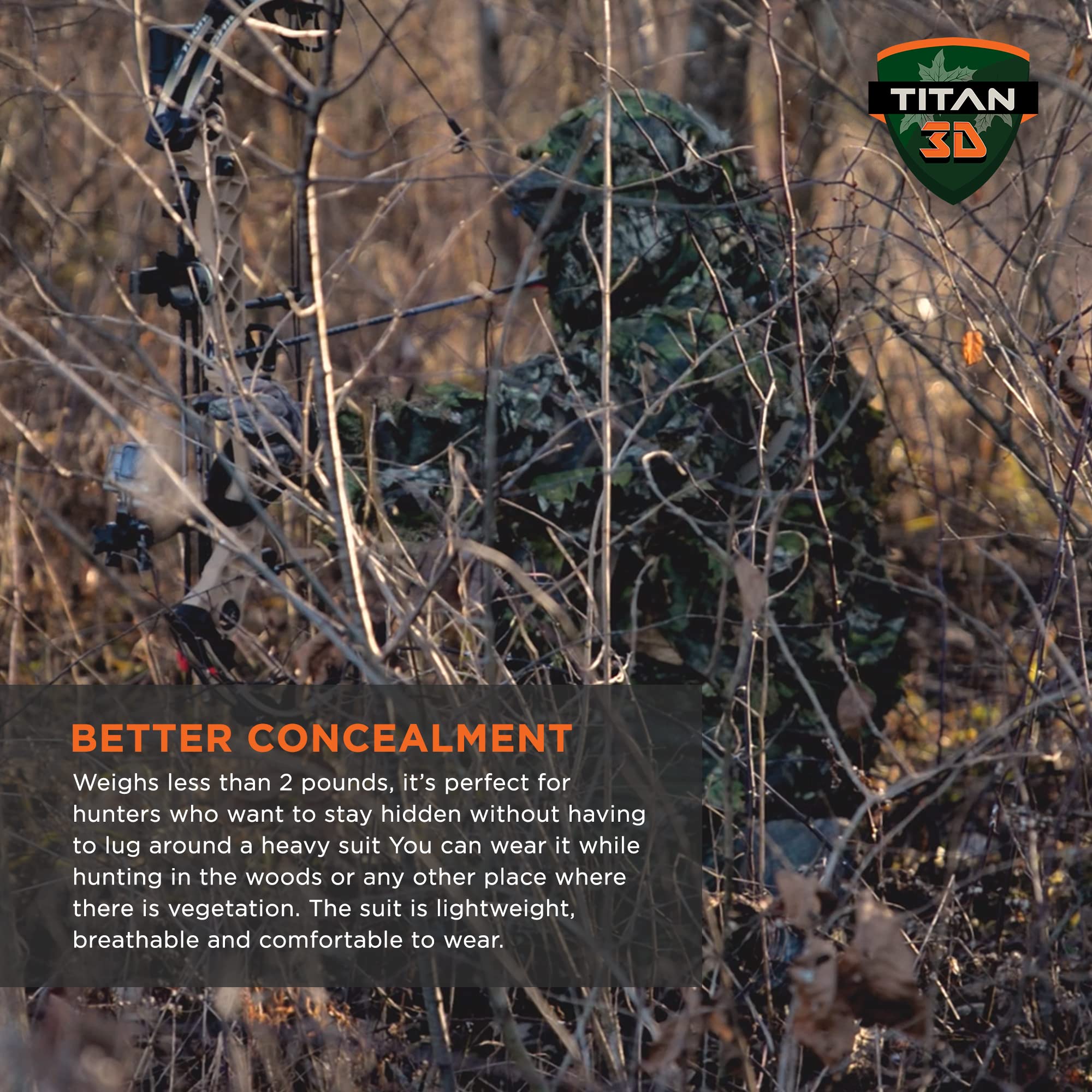 Titan 3D Leafy Suit packable bag included for easy transport.