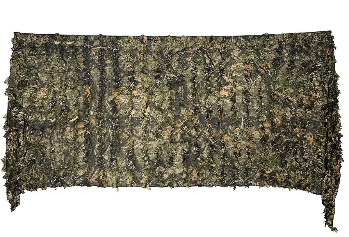 Titan 3D Mossy Oak leafy blind cover blends with woodland textures for natural concealment.