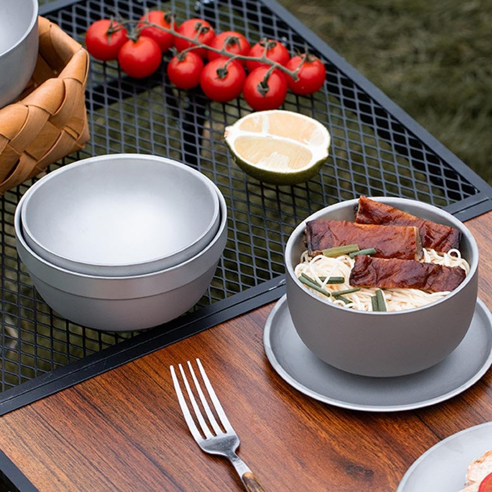 Titanium Bowl natural silver finish gleaming at the campsite