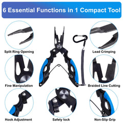 Titanium coated micro fishing pliers with ergonomic blue grips for comfort.