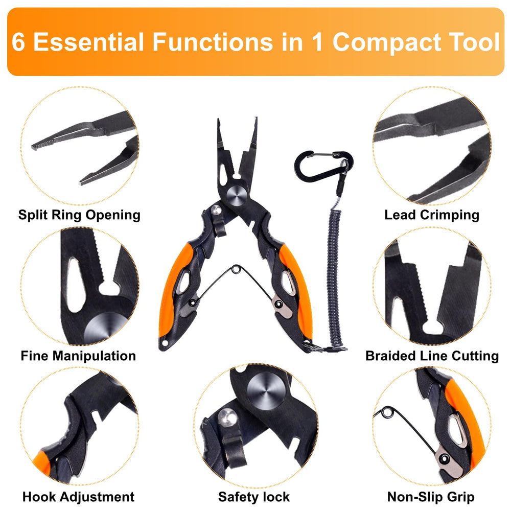 Titanium Coated Micro Fishing Pliers cutting braided line with carbide blades