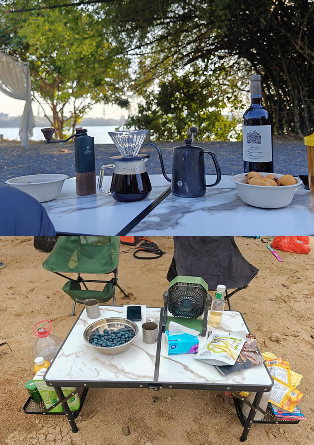 Titanker aluminum construction keeps this table light yet sturdy for travel.