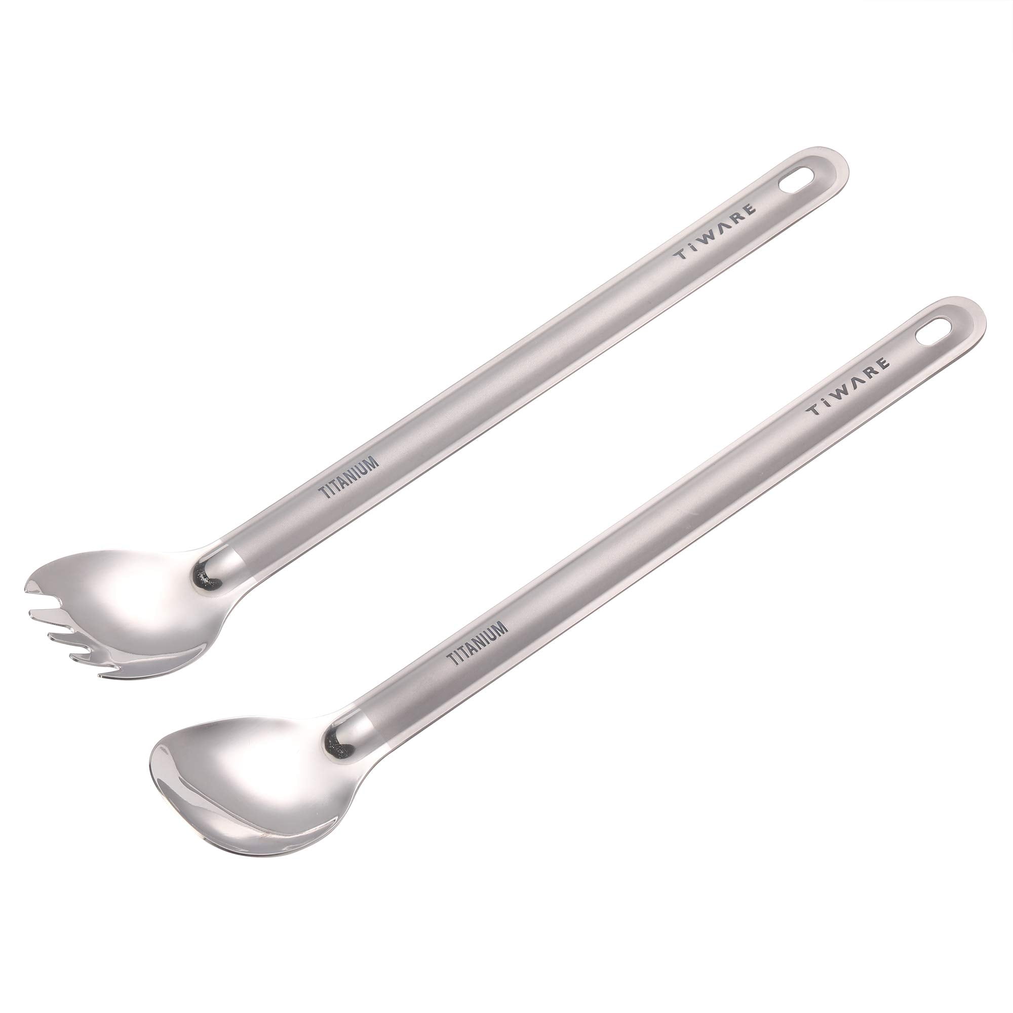 Tiware titanium long-handle spoon with polished bowl for easy reach and smooth stirring.