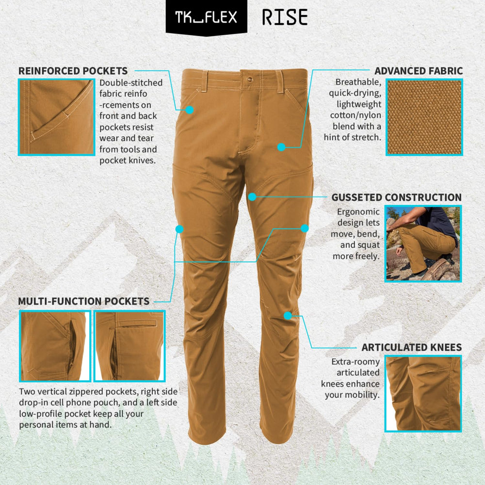 TK Flex Rise pants bronze brown articulated knees enable easy movement on trails.