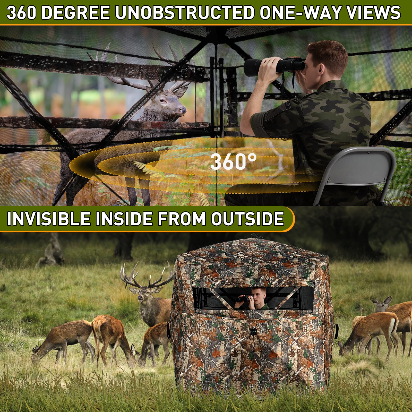 TLC Sport hunting blind accommodates 3-4 people for group hunts discreetly.