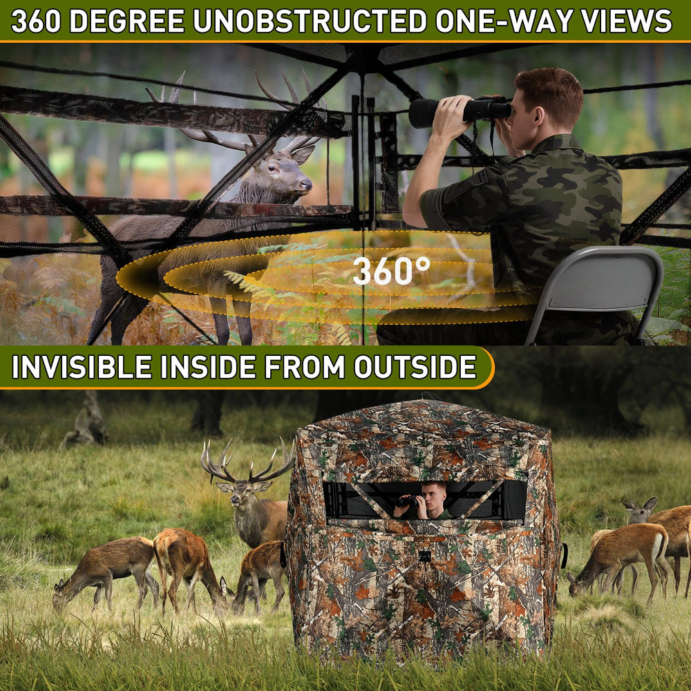 TLC Sport hunting blind accommodates 3-4 people for group hunts discreetly.