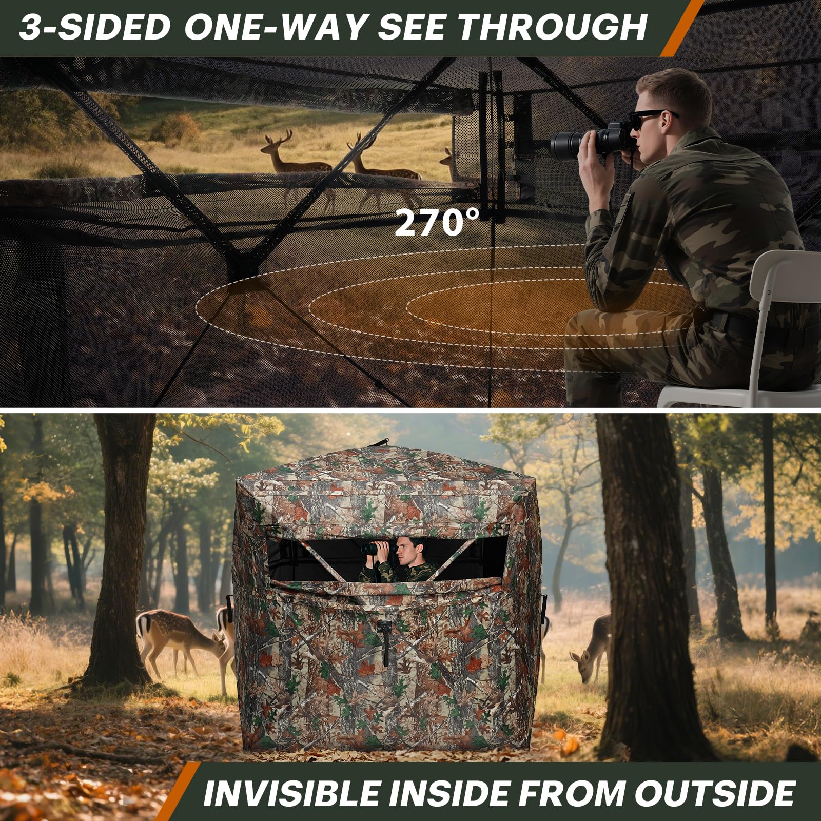 TLC Sport hunting blind with one-way mesh panels maintains visibility while staying discreet