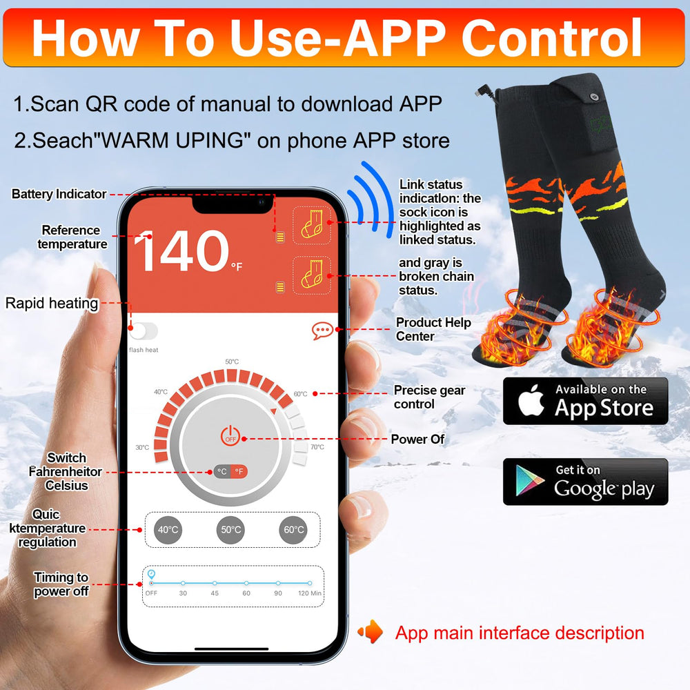 TLXLT heated socks app control interface showing settings
