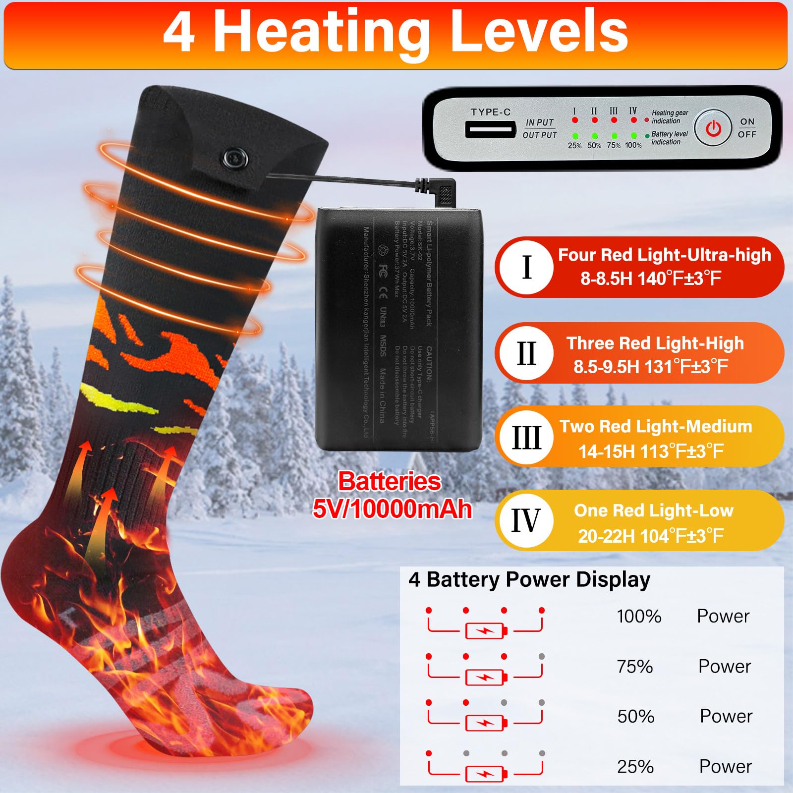 TLXLT heated socks with men's winter gear for cold outdoor adventures