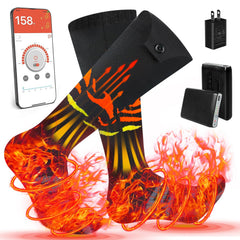 TLXLT heated socks worn on a snowy trail for outdoor warmth