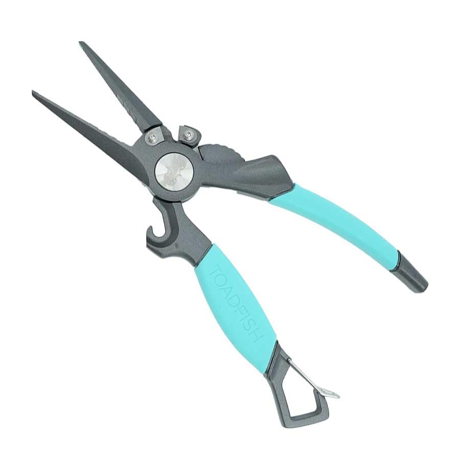 Toadfish 8in Inshore Pliers with stainless steel body and corrosion resistance for saltwater use.
