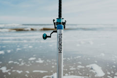 Toadfish adjustable surf spike collapsed to 30 inches for easy stowaway transport