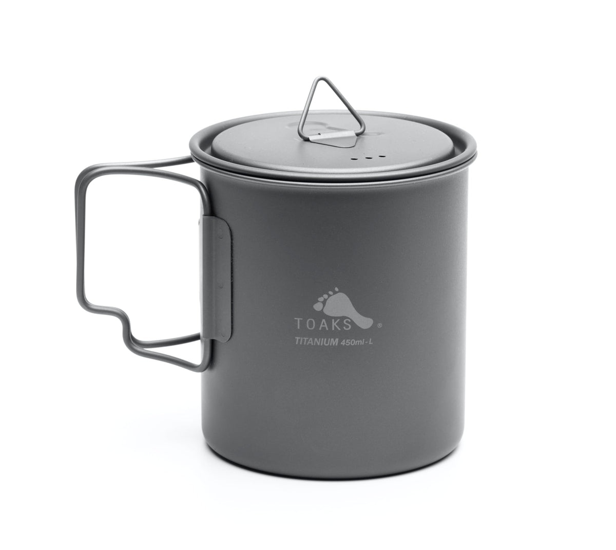 TOAKS LIGHT Titanium 450ml Cup with Lid front view, ultralight travel companion