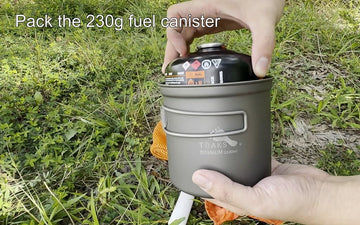TOAKS Titanium 1100ml pot mesh sack image highlights secure, portable storage.