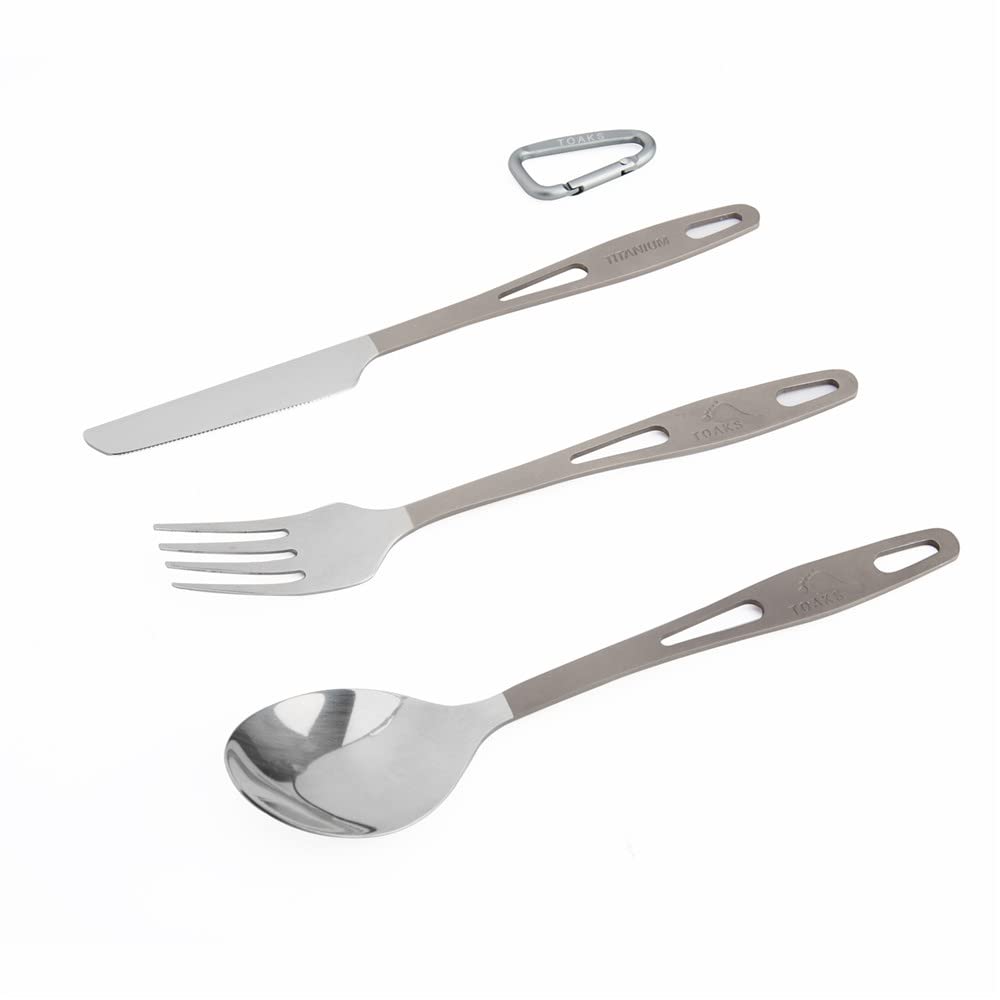 TOAKS titanium 3-piece cutlery set matte handles: secure grip in diverse conditions.