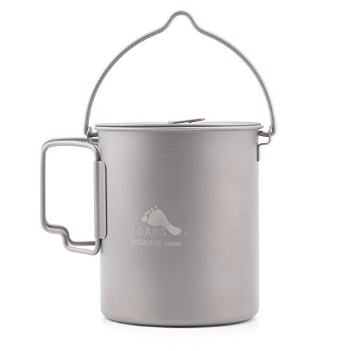 TOAKS titanium 750ml pot on camp stove for boiling water while backpacking