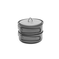 TOAKS titanium compact cookset with 800ml and 400ml pots ready for trail meals
