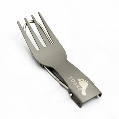 TOAKS titanium folding fork folded for compact backpacking meals.
