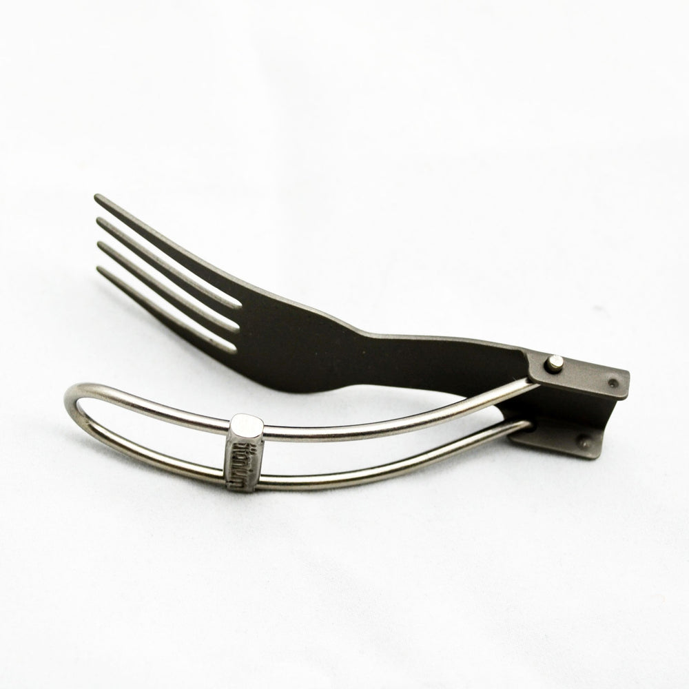 TOAKS titanium folding fork matte finish, durable outdoor utensil.