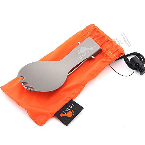 TOAKS folding spork with polished bowl offers smooth scooping.