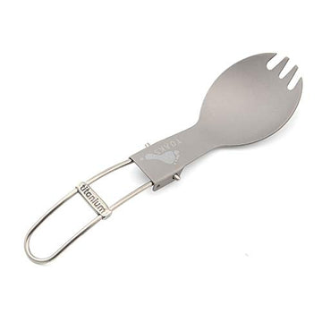 TOAKS titanium spork unfolded at 165mm for full dining reach.