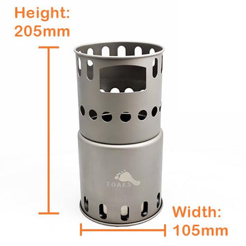 TOAKS Titanium Large Stove packable size at 105mm diameter makes trail setup simple