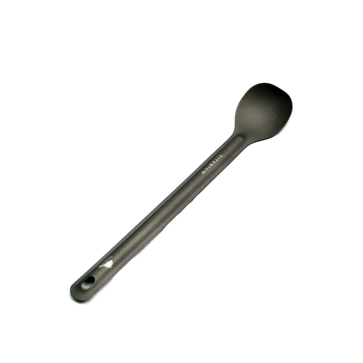 TOAKS titanium long-handle spoon with extended reach for bottle corners.