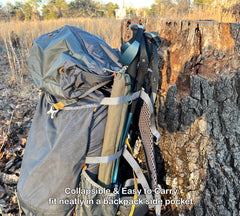 TOAKS titanium tripod with POT-750-BH offers stable trail cooking.