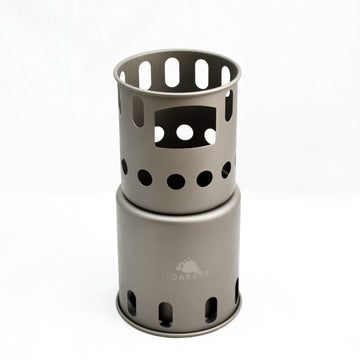 TOAKS Titanium Small Collapsible Stove assembled on camp cup for quick trail meals